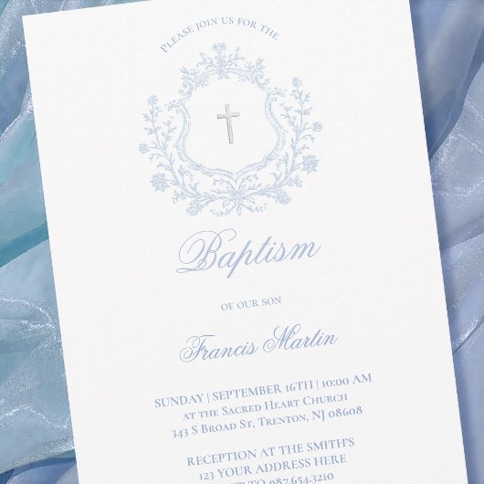 pastel blue crest baby boy Baptism Kaart