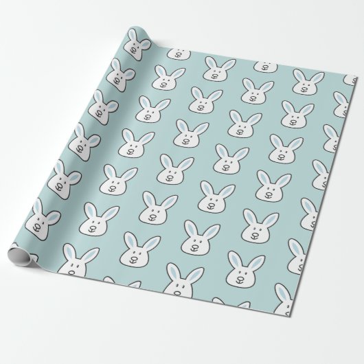 Pastel Blue Cute Easter Bunny Pattern Cadeaupapier (Uitgerold)