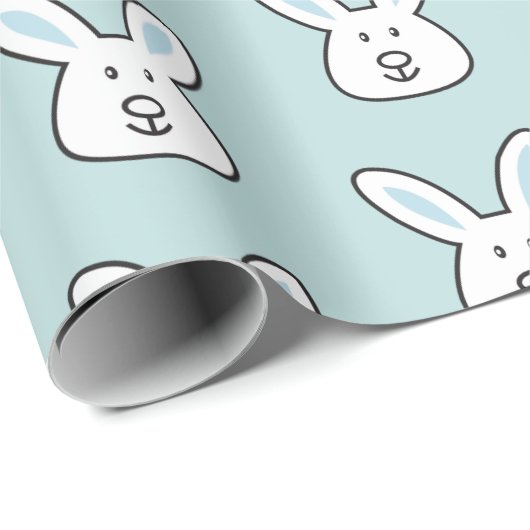 Pastel Blue Cute Easter Bunny Pattern Cadeaupapier (Rol Hoek)
