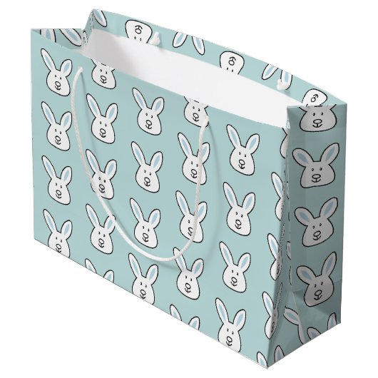 Pastel Blue Cute Easter Bunny Pattern Groot Cadeauzakje (Achterkant Gekanteld)