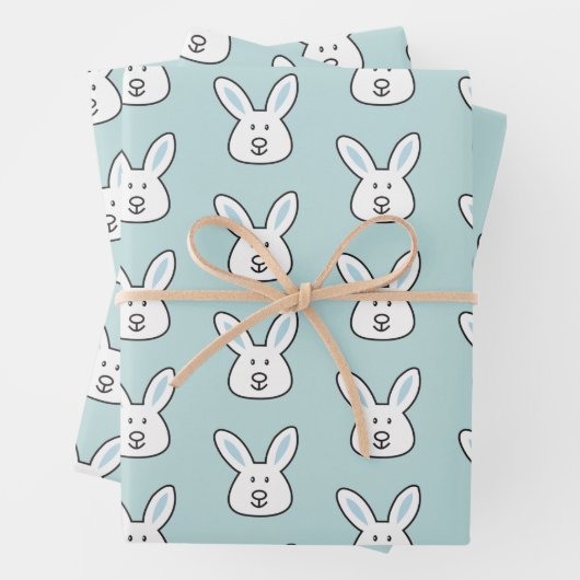 Pastel Blue Cute Easter Bunny Pattern Inpakpapier Vel (In situ)