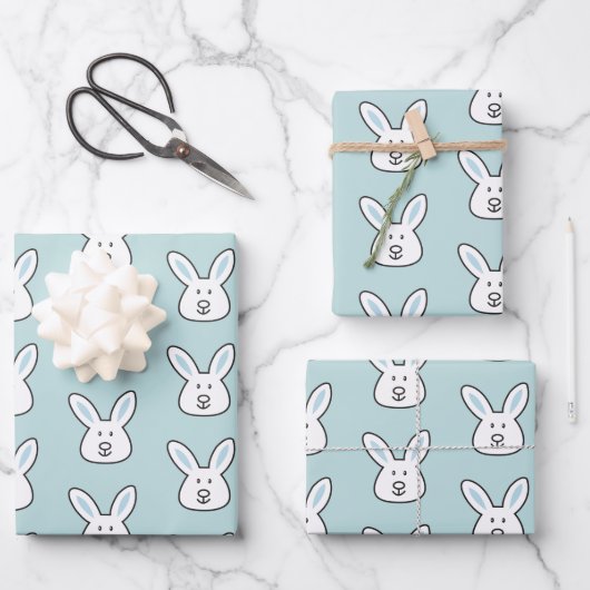 Pastel Blue Cute Easter Bunny Pattern Inpakpapier Vel (Voorkant)