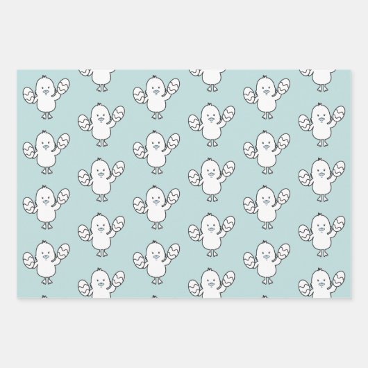Pastel Blue Cute Easter Chick & Eggs Pattern Inpakpapier Vel (Voorkant 3)
