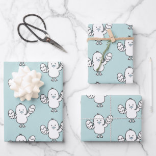 Pastel Blue Cute Easter Chick & Eggs Pattern Inpakpapier Vel