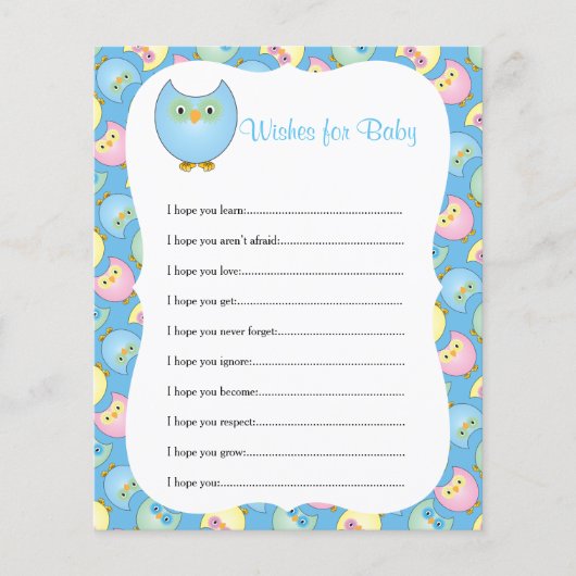 Pastel Blue Cute Owl Baby shower Thema - Wishes Flyer (Voorkant)