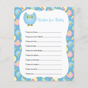 Pastel Blue Cute Owl Baby shower Thema - Wishes Flyer