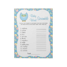 Pastel Blue Cute Owl Baby shower Thema Word Game 2