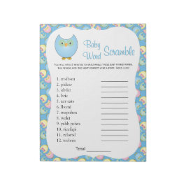 Pastel Blue Cute Owl Baby shower Thema Word Game 2 Notitieblok