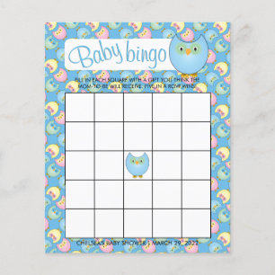 Pastel Blue Cute Owl Baby shower Theme - Bingo Flyer