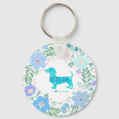 Pastel Blue Dachshund Personalized Name & Photo  Sleutelhanger (Voorkant)