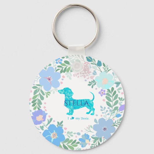 Pastel Blue Dachshund Personalized Name & Photo  Sleutelhanger (Voorkant)