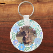 Pastel Blue Dachshund Personalized Name & Photo  Sleutelhanger (Achterkant)