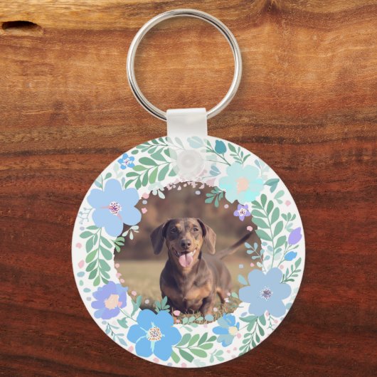 Pastel Blue Dachshund Personalized Name & Photo  Sleutelhanger (Achterkant)