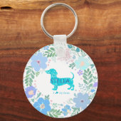 Pastel Blue Dachshund Personalized Name & Photo  Sleutelhanger (Voorkant)