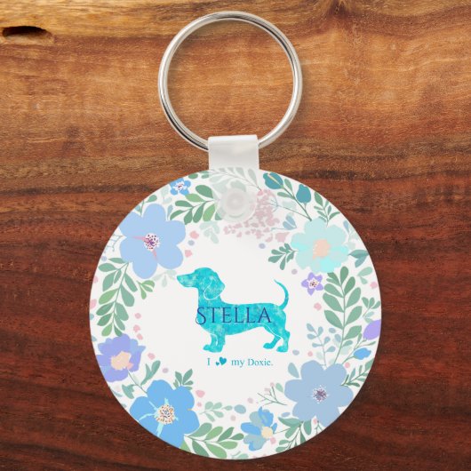 Pastel Blue Dachshund Personalized Name & Photo  Sleutelhanger (Voorkant)