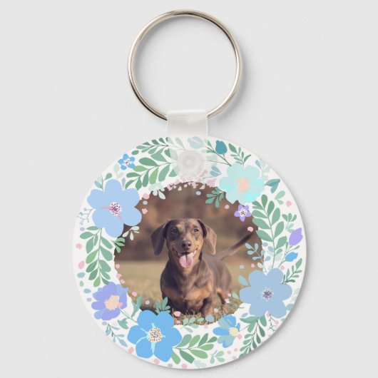 Pastel Blue Dachshund Personalized Name & Photo  Sleutelhanger (Achterkant)