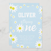 Pastel Blue Daisy 1st Birthday Party Boho White Kaart (Voorkant / Achterkant)