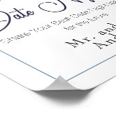 Pastel Blue Elegant Rozen Weddatum Nachtteken Poster (Hoek)