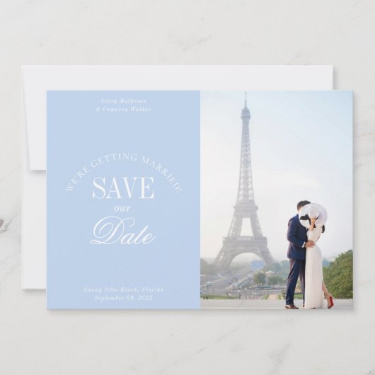 Pastel Blue Elegant Save the Date Card (Voorkant)