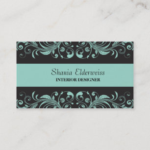 Pastel Blue en Black Damask Visitekaartje