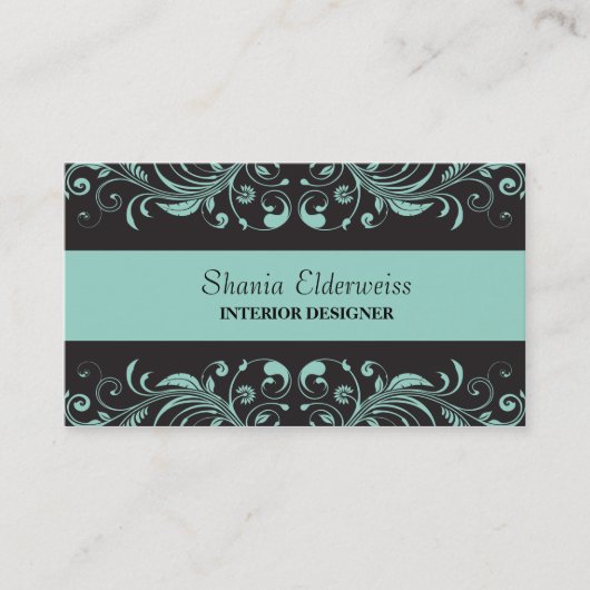Pastel Blue en Black Damask Visitekaartje (Voorkant)