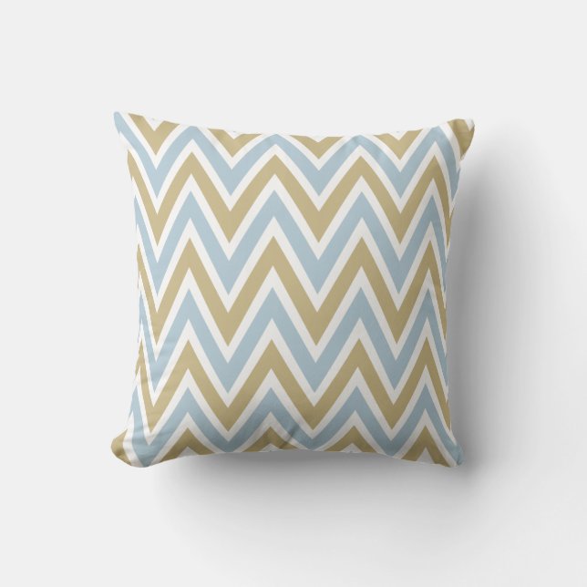 Pastel Blue en Brown Chevron Zigzag Kussen (Voorkant)