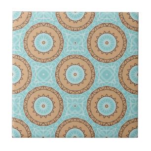 Pastel Blue en Camel Brown Moroccan Mosaic Pattern Tegeltje