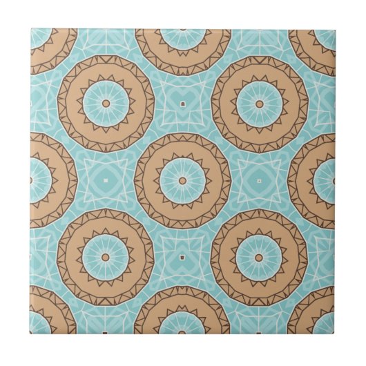 Pastel Blue en Camel Brown Moroccan Mosaic Pattern Tegeltje (Voorkant)