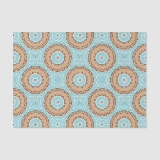 Pastel Blue en Camel Brown Moroccan Mosaic Pattern Tissuepapier (Voorkant)