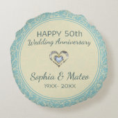 Pastel Blue en Cream Floral Damaskers Rond Kussen (Achterkant)