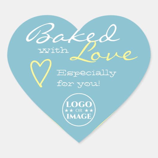 Pastel Blue en Gellow Simple Made Love Heart Logo Hart Sticker (Voorkant)