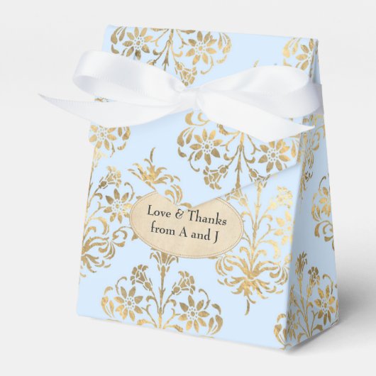 Pastel Blue en Gold  Damask Bedankdoosjes (Voorkant Zijde)