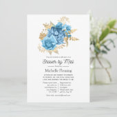 Pastel Blue en Gold Floral Shower per mail Kaart (Staand voorkant)