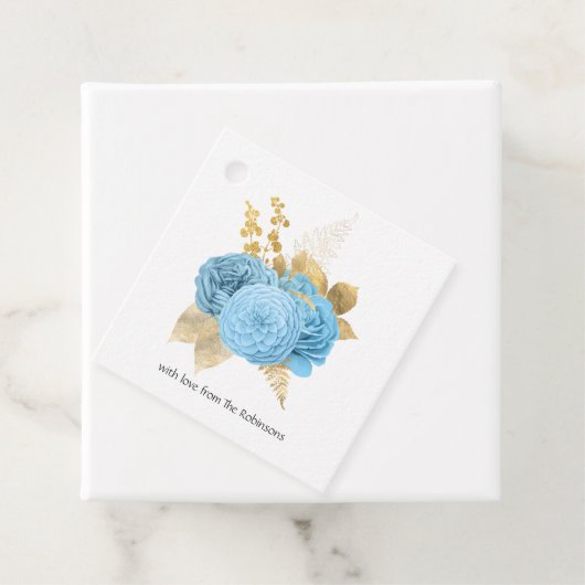 Pastel Blue en Gold Floral Wedding Bedankjes Labels (In situ)