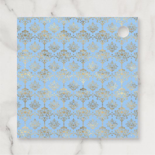 Pastel Blue en Gold Floral Wedding Bedankjes Labels (Achterkant)