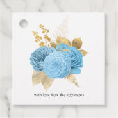 Pastel Blue en Gold Floral Wedding Bedankjes Labels (Voorkant)