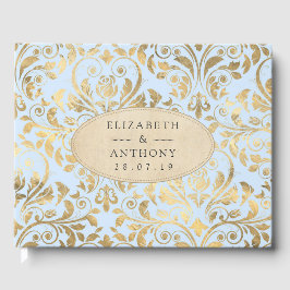 Pastel Blue en Gold Floral Wedding Gastenboek