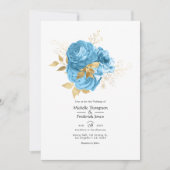 Pastel Blue en Gold Floral Wedding Kaart (Voorkant)