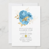 Pastel Blue en Gold Floral Wedding Kaart (Voorkant)