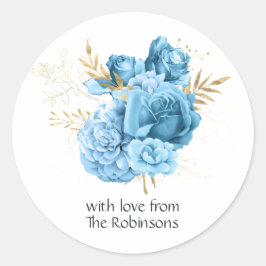 Pastel Blue en Gold Floral Wedding Ronde Sticker