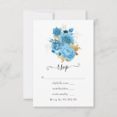 Pastel Blue en Gold Floral Wedding RSVP Kaartje (Voorkant)