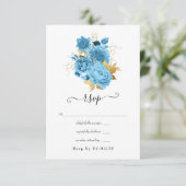 Pastel Blue en Gold Floral Wedding RSVP Kaartje (Staand voorkant)