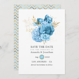 Pastel Blue en Gold Floral Wedding Save The Date