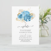 Pastel Blue en Gold Floral Wedding Update Kaart (Staand voorkant)