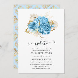 Pastel Blue en Gold Floral Wedding Update Kaart