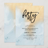 Pastel Blue en Gold Marble | 40e verjaardag Kaart (Voorkant / Achterkant)