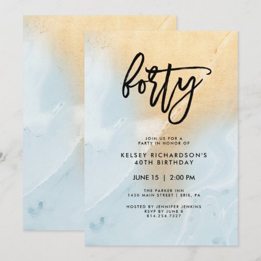 Pastel Blue en Gold Marble | 40e verjaardag Kaart (Voorkant / Achterkant)