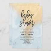 Pastel Blue en Gold Marble | Baby shower Kaart (Voorkant / Achterkant)