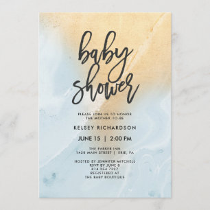 Pastel Blue en Gold Marble   Baby shower Kaart