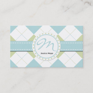 Pastel Blue en Green Checker Patronen Visitekaartje